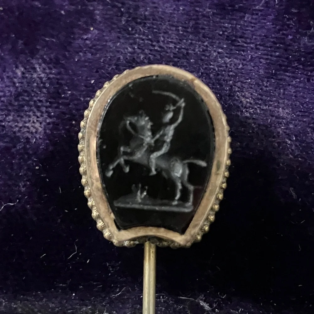 Antique Stick / Tie Pin with Roman Soldier on Horseback Intaglio